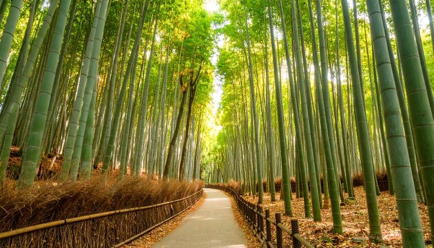 Sunlight path through bamboo forest (1)