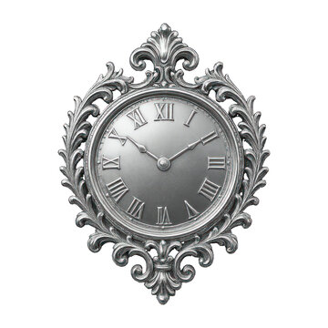 PNG Vintage ornate silver clock