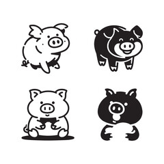 Cartoon pig animal illustration vector graphic piglet design cute pig character funny pig drawing art