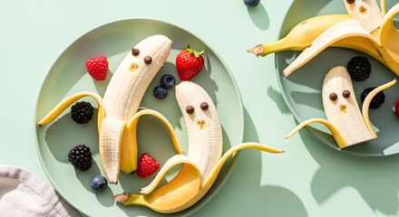 Healthy Halloween Snack with Banana Ghosts and Fruit
