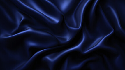 Fototapeta premium Luxury dark blue silk fabric with smooth wavy texture creating elegant and rich midnight blue folds, perfect for sophisticated backgrounds and stylish textile designs