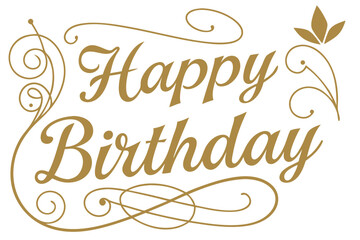 Elegant 3D Gold Foil Happy Birthday Text – Embossed Details, Centered on High-Contrast White Background, Luxury Celebration Design