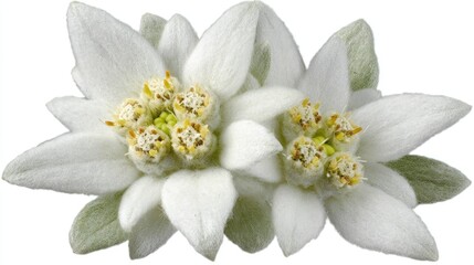 Two detailed edelweiss flowers in close-up.