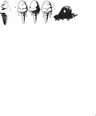 Black and white cartoon illustration of a man with a gun in a decorative floral frame