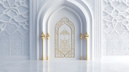 Obraz premium Elegant white archway with intricate gold details