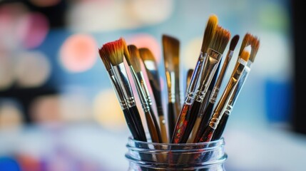 Paintbrushes in a glass jar