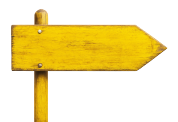 Yellow wooden right arrow sign. Blank rustic direction indicator