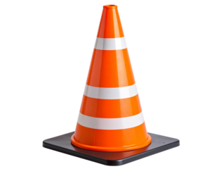  Classic Orange Traffic Cone with White Reflective Stripes, Isolated on White Background 