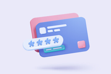 3D credit card financial security for online shopping, financial transactions, online payment credit card with payment protection concept. 3d business finance vector icon render illustrator