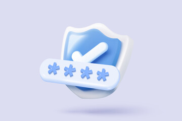 3D shield protection icon with check mark for online payment safety concept. Check mark, correct in minimalist style. 3d quality guarantee icon vector render illustration