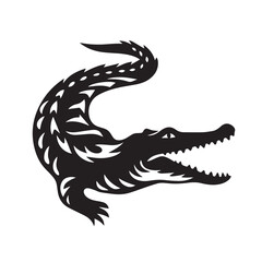  Alligator silhouette black and white vector icon
