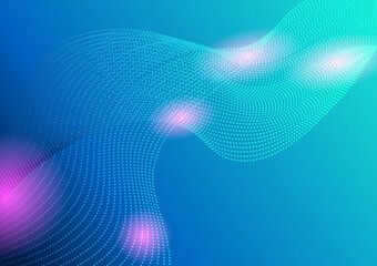 Blue wave particles and pink light technology geometric abstract background design. Vector illustration.