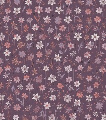 Seamless floral pattern with vintage flowers and decorative leaves for wallpaper and textile design