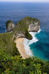 Stunning aerial view of Kelingking Beach on Nusa Penida, Bali, Indonesia