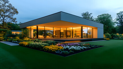 modern house with garden, exterior of beautiful home, modern architecture, suburban home