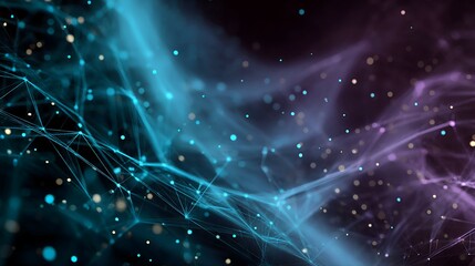 abstract glowing blue and purple network with interconnected particles and light