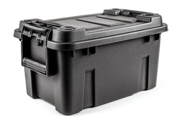 Durable black storage container designed for heavy-duty use and multiple applications