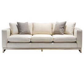 Obraz premium Photo of elegant beige sofa with gray cushions isolated on transparent background offers comfortable seating