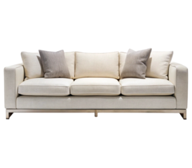 Photo of elegant beige sofa with gray cushions isolated on transparent background offers comfortable seating