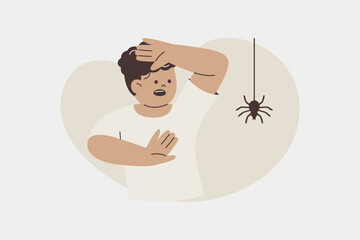 Man Experiencing Intense Phobia and Fear of Spider Illustration