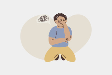 Man Sitting Overwhelmed by Stress and Mental Attack Illustration