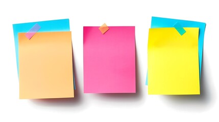 Three colorful sticky notes attached with tape on a white background