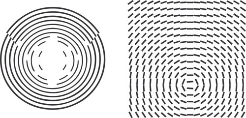 Minimalist Circular and Wave Optical Illusion Line Patterns in Black and White