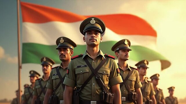 Confident Indian Soldiers with Flag Backdrop – Symbol of National Duty and Honor