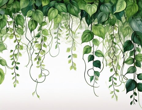 green leafy vines hanging down against a white background