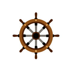 realistic steering wheel of pirate ship on white 