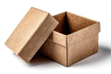 Brown cardboard box with a removable lid on a white background for storage or gift purposes
