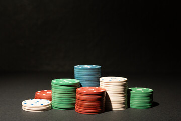 Poker chips on table. Casino card game