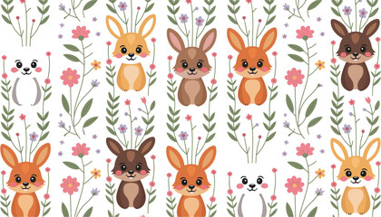 Obraz premium Whimsical cartoon rabbits adorn a festive Easter seamless pattern, perfect for a fun spring illustration or background design
