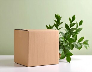 Beige cardboard box beside plant