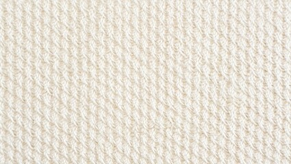 Close up of a textured off white knitted fabric with a repeating pattern