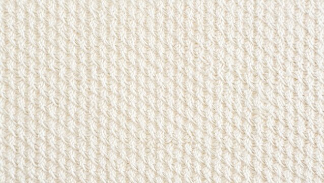 Close up of a textured off white knitted fabric with a repeating pattern