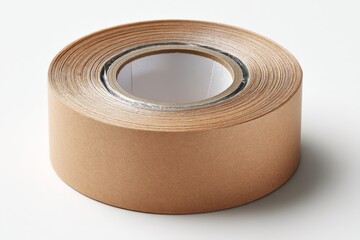 Brown paper tape roll placed on a neutral background suitable for packaging and crafting tasks