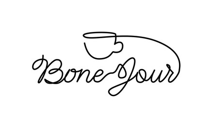 Stylized text saying 'Bone-Jour' on a plain background. Represents coffee culture and the celebration of International Coffee Day.