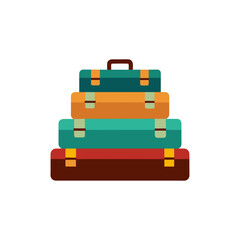stack of vintage suitcases on white background 