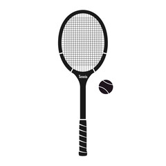 Vintage tennis racket icon with tennis ball. Classic sport design. Vector illustration.