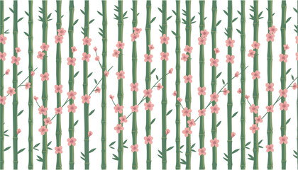Seamless vector pattern featuring bamboo stalks and leaves, ideal for a natural, zen-inspired design or decorative wallpaper