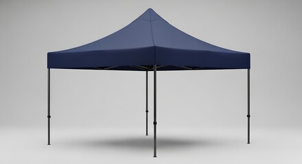 Studio shot of a modern navy blue pop up gazebo against a white background