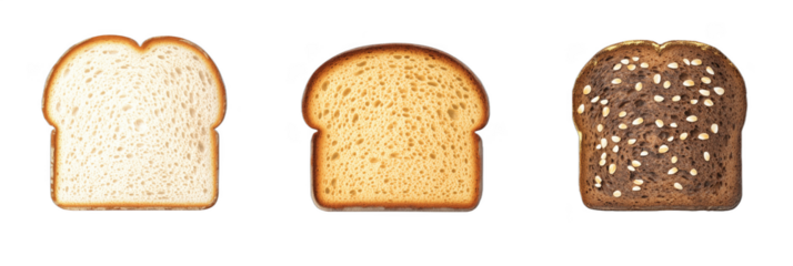 Variety of Sliced Bread Including White, Wheat, and Multigrain Options, isolated on transparent background
