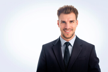 Portrait of a young business man standing against isolated bacgkround