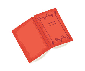 Bright red hardcover book with embossed detail. Artistic vector illustration in a stylized retro style.