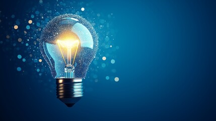 Illuminated Light Bulb Symbolizing Innovation and Ideas on a Blue Background
