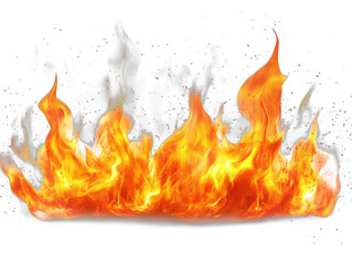 Realistic flames with sparks on white background for design and creative projects, isolated on transparent background