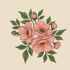 Delicate Pink Blossom Bouquet Illustration