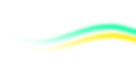 Bright neon wave ribbon in green and yellow colors with glowing light effect on transparent background. Glow and transparency effect