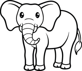 Charming Elephant Standing Front View Line Drawing for Various Designs